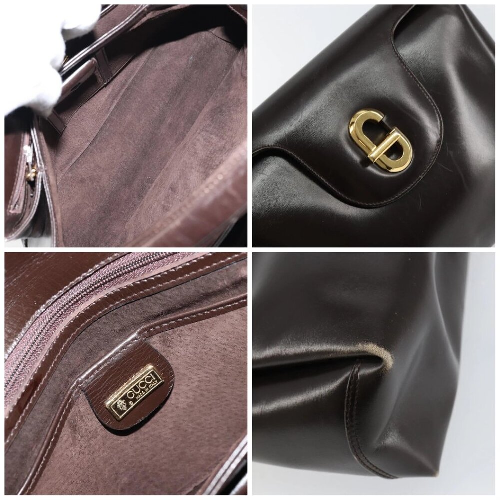 GUCCI Hand Bag Leather Dark Brown Gold - Picture 13 of 15